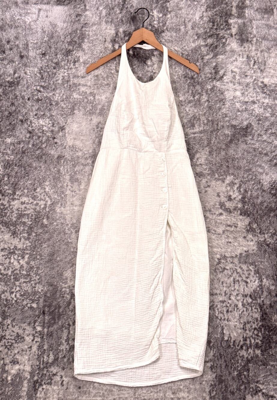 Sancia Dress Medium Womens White Cotton Gauze Halter Open Back Midi